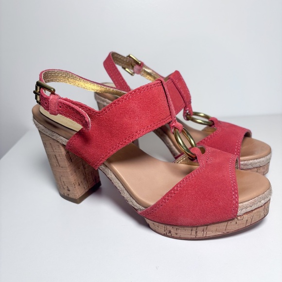 Coach Valeann Coral Suede Cork Platform Heeled Slingback Sandals Size 6.5B - Picture 4 of 10